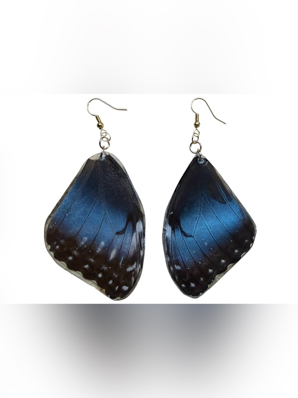 Real Blue Morpho Butterfly Wing Earrings. Hand made. Coated in resin.